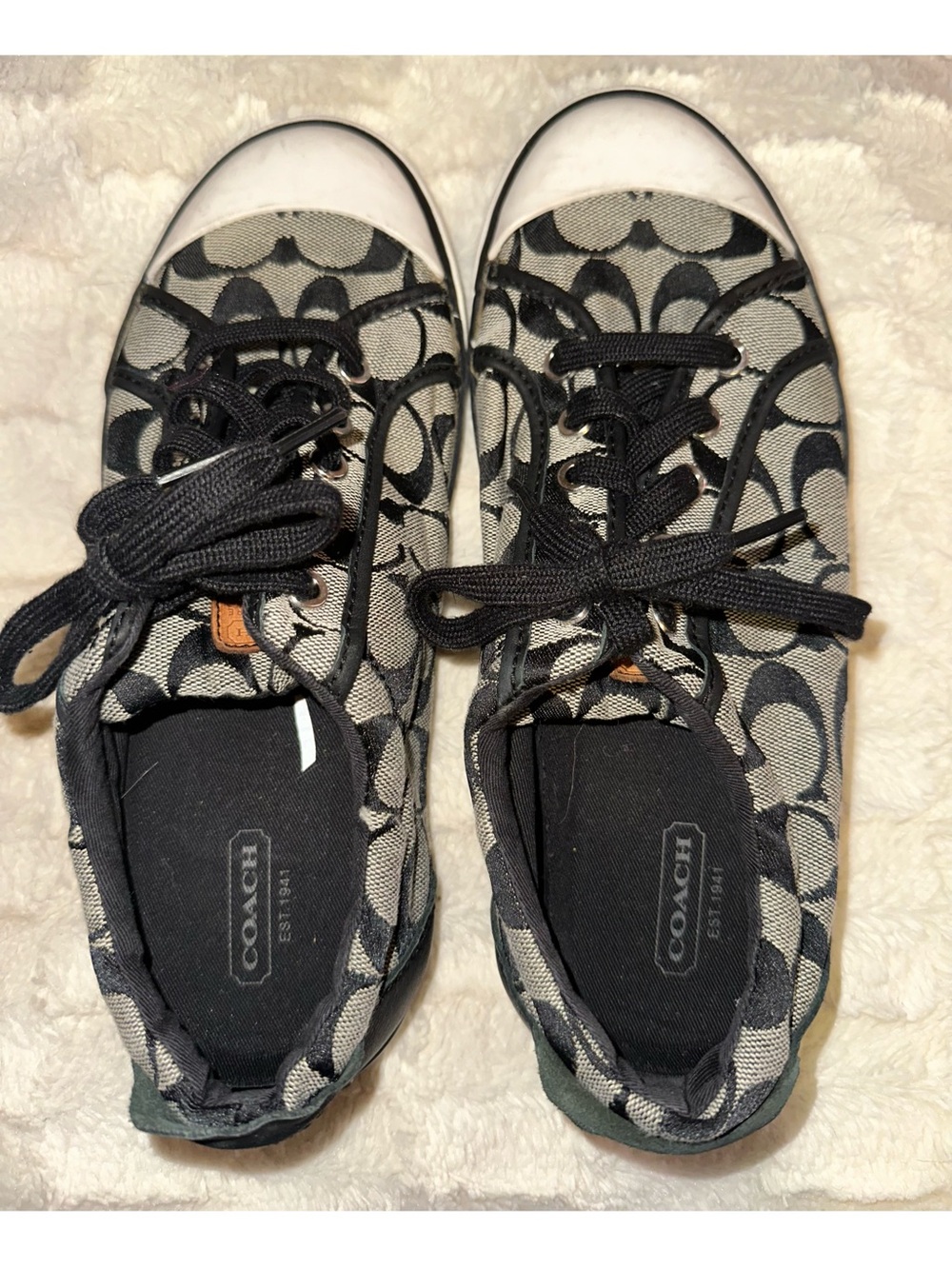 Sz 91/2B Coach Barrett Black Signature Monogram Canvas Sneakers